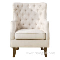 Cream Linen Tufted High Back Arm Chair